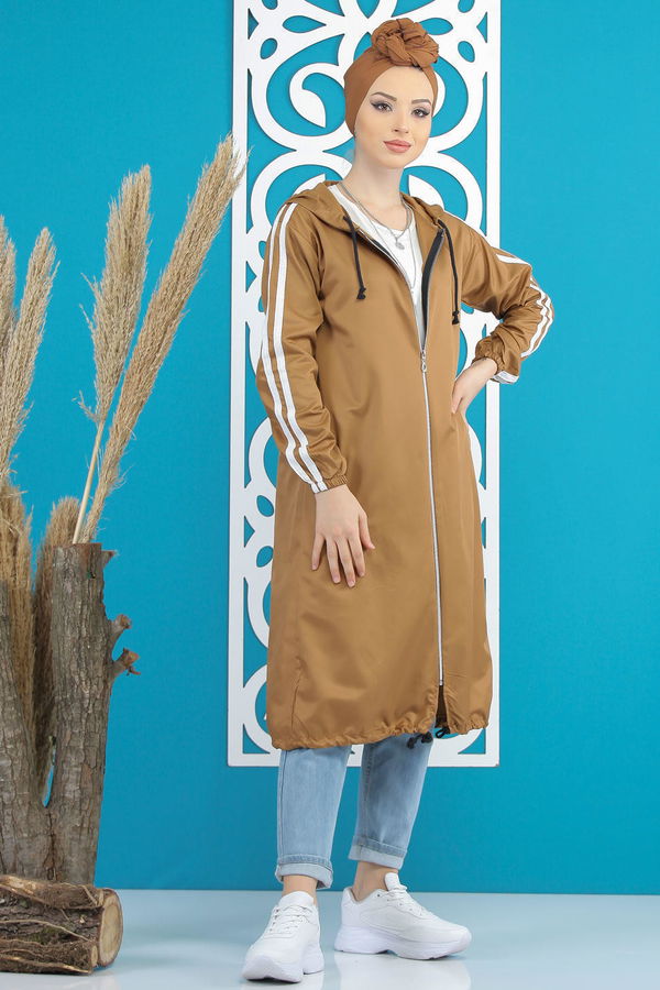 Şeritli Yagmurluk Siyah Taba - 7833