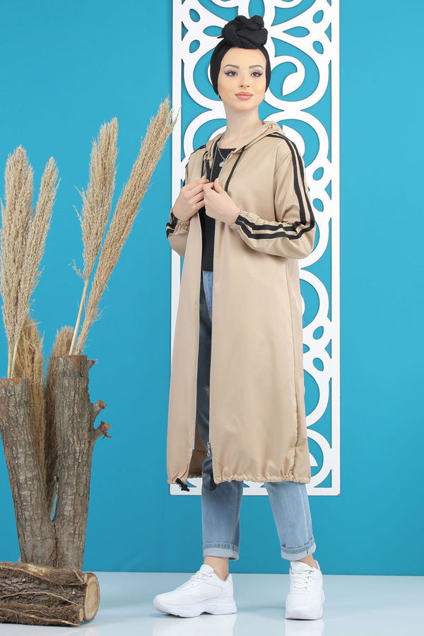 Şeritli Yagmurluk Siyah Vizon - 7833