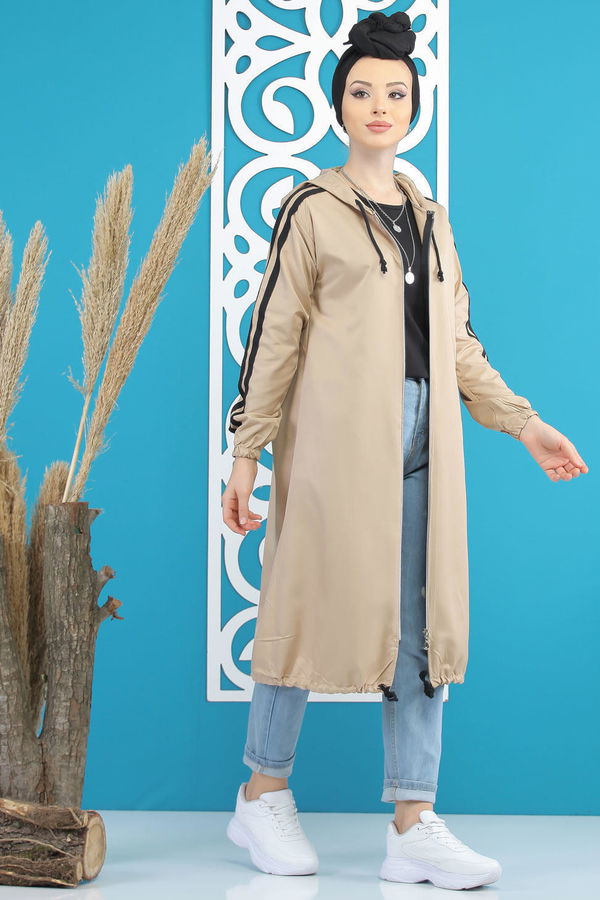 Şeritli Yagmurluk Siyah Vizon - 7833