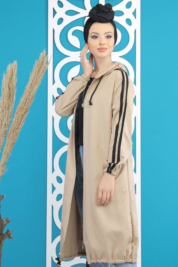 Şeritli Yagmurluk Siyah Vizon - 7833