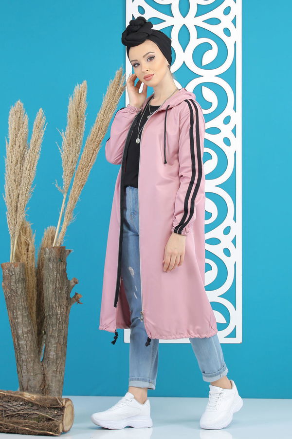 Şeritli Yagmurluk Siyah Pembe - 7833 PEMBE