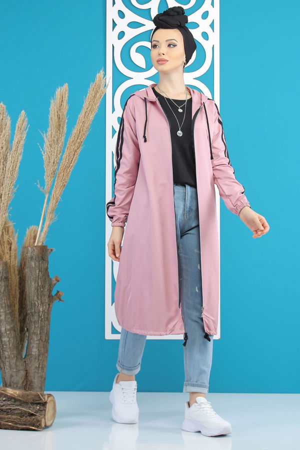 Şeritli Yagmurluk Siyah Pembe - 7833 PEMBE