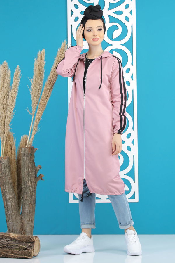 Şeritli Yagmurluk Siyah Pembe - 7833 PEMBE