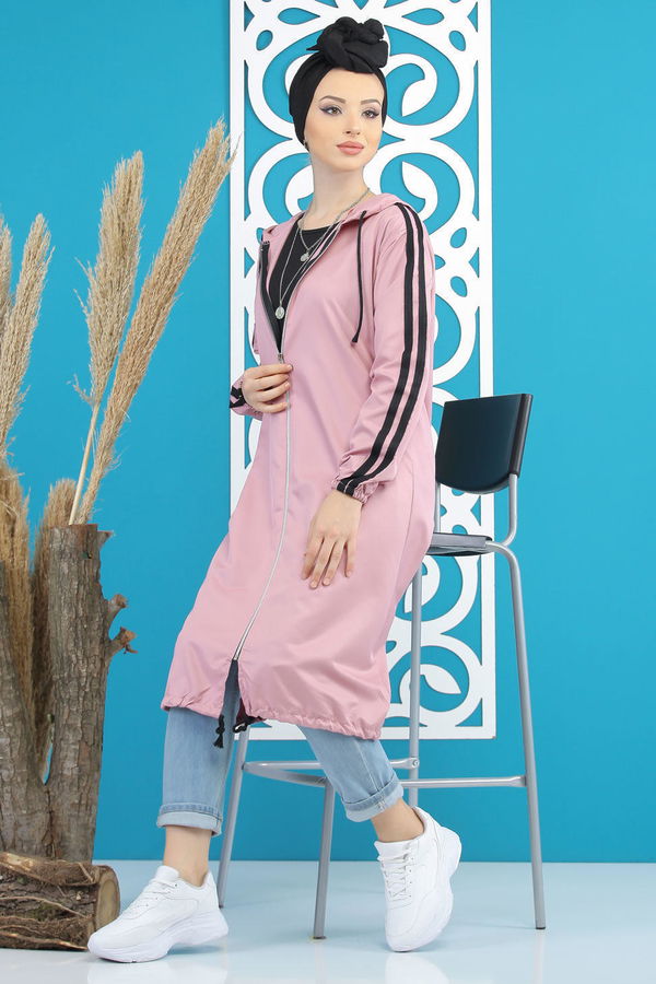 Şeritli Yagmurluk Siyah Pembe - 7833 PEMBE
