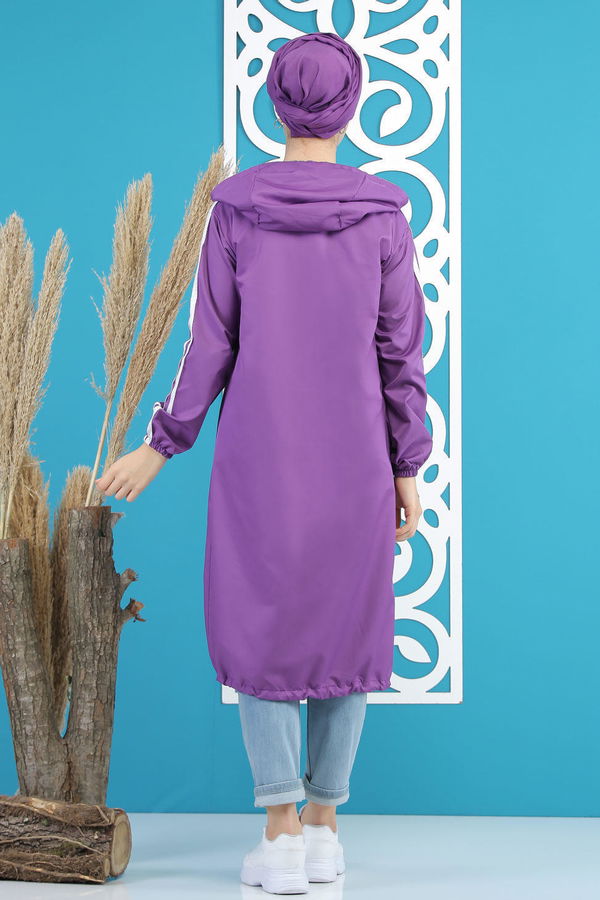Şeritli Yagmurluk Siyah Mor - 7833 MOR