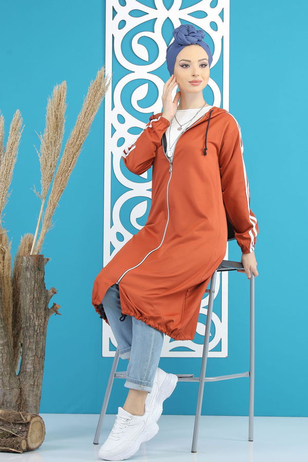 Şeritli Yagmurluk Siyah Kiremit - 7833