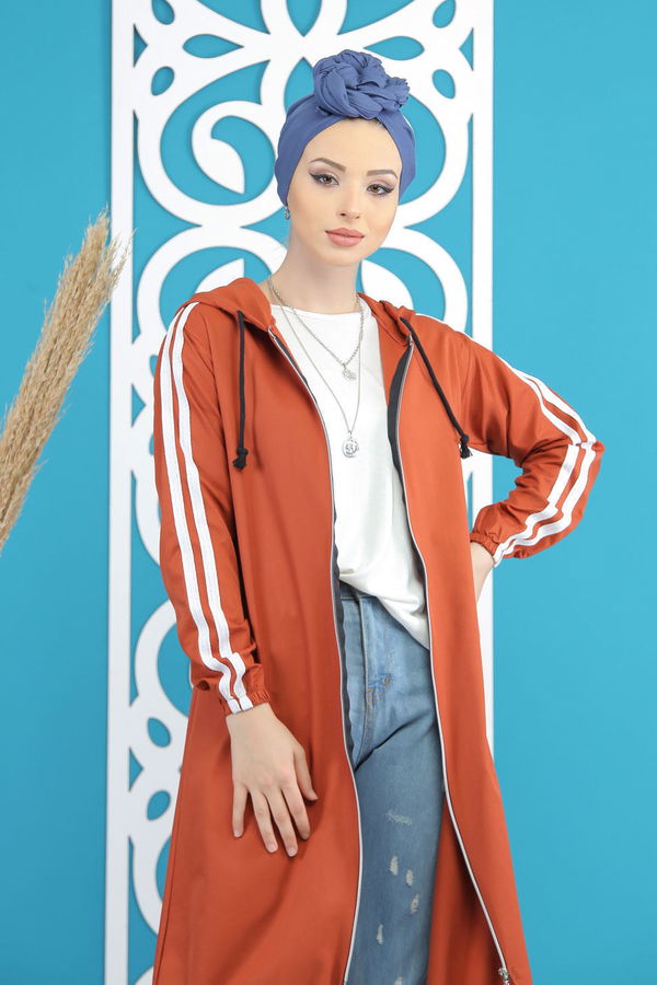 Şeritli Yagmurluk Siyah Kiremit - 7833