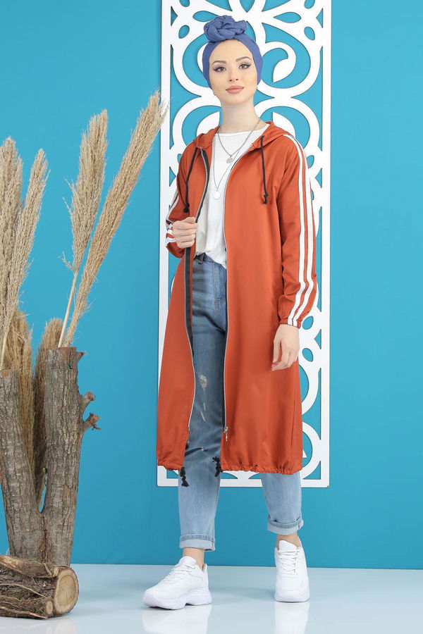 Şeritli Yagmurluk Siyah Kiremit - 7833