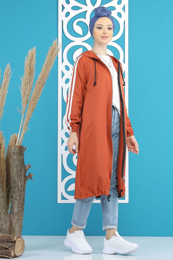 Şeritli Yagmurluk Siyah Kiremit - 7833