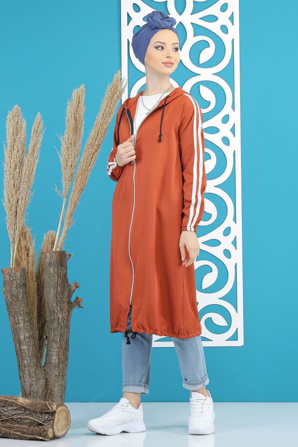 Şeritli Yagmurluk Siyah Kiremit - 7833