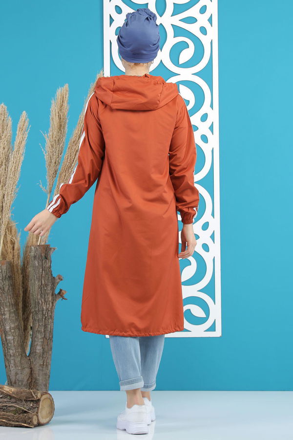 Şeritli Yagmurluk Siyah Kiremit - 7833