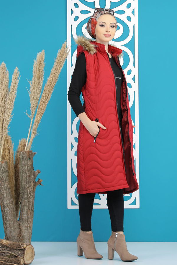 Şişme Yelek Kapşonlu Bordo - 7841 Bordo - 7841