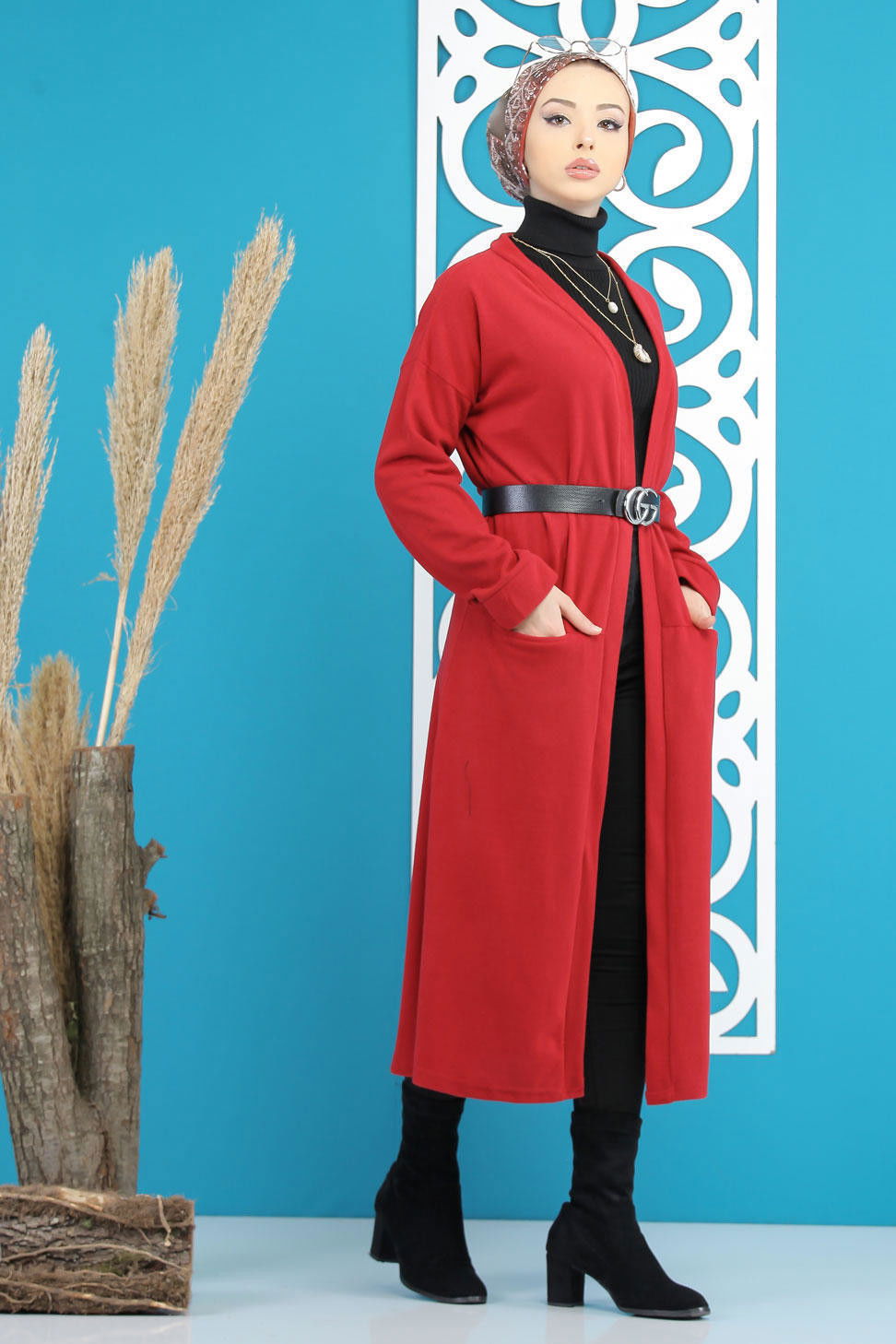 Hırka Siyah  Bordo - 7844