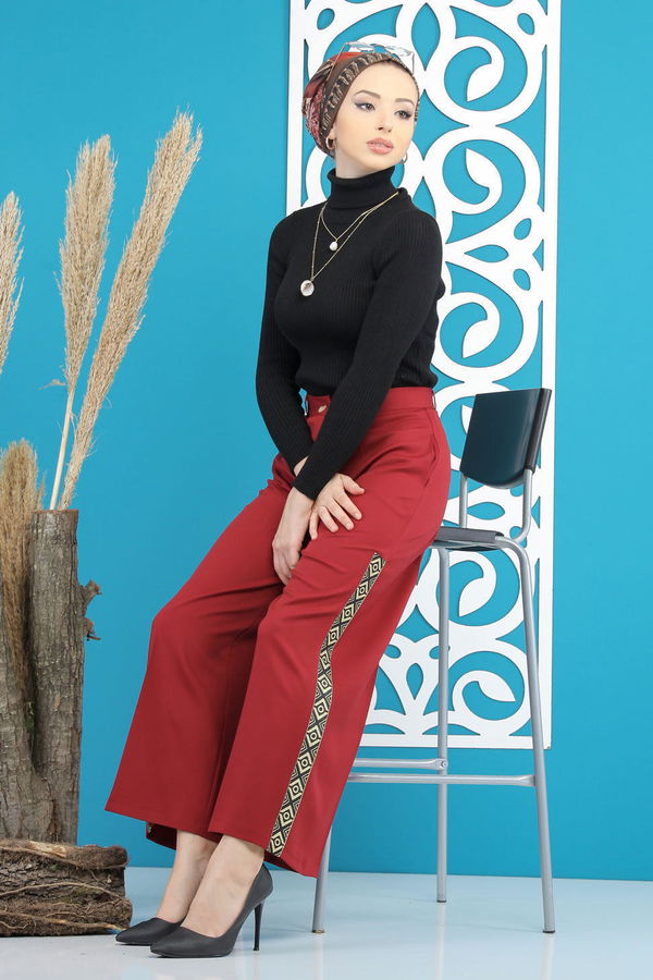 Şeritli Pantolon Bordo - 7766 Bordo - 7766