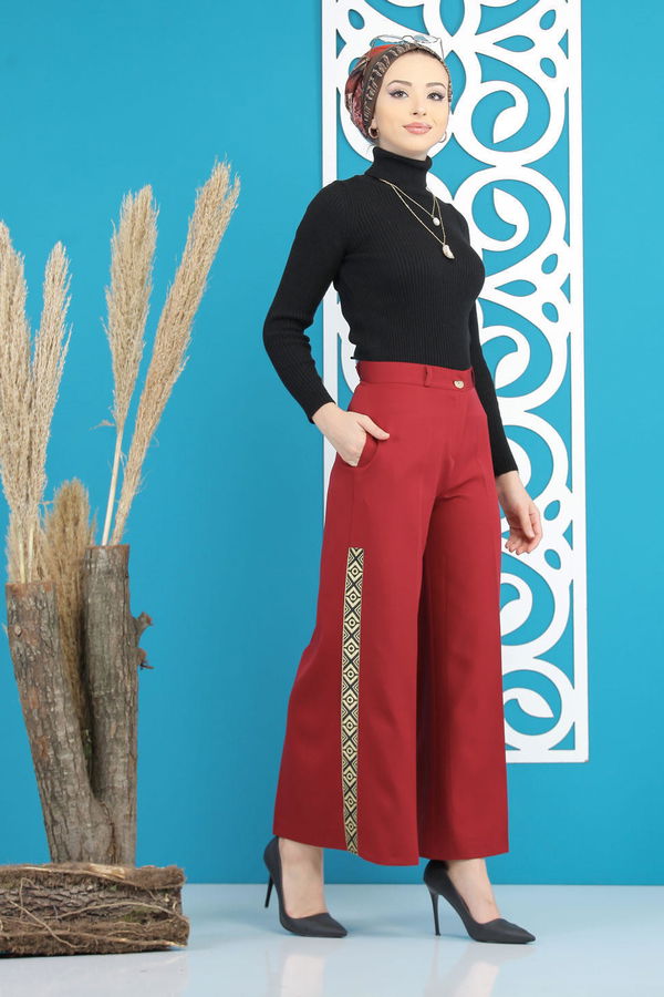 Şeritli Pantolon Bordo - 7766 Bordo - 7766