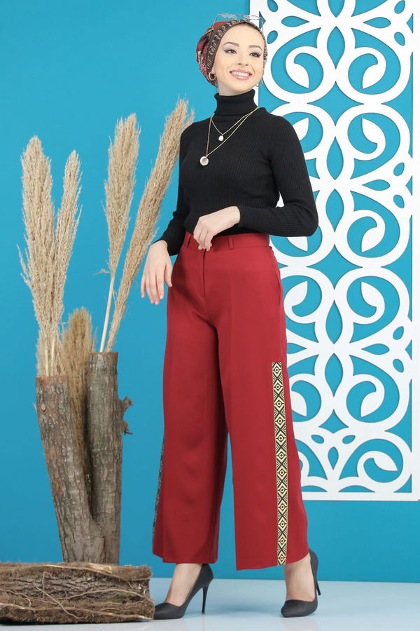 Şeritli Pantolon Bordo - 7766 Bordo - 7766
