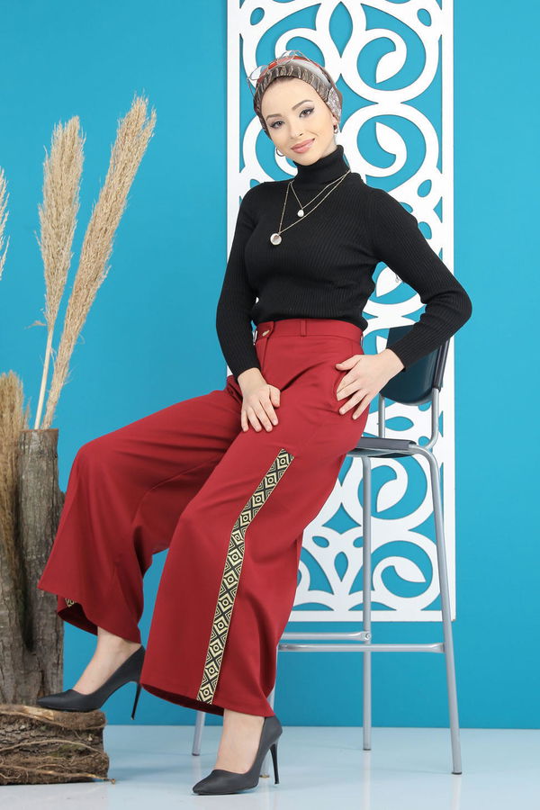 Şeritli Pantolon Bordo - 7766 Bordo - 7766