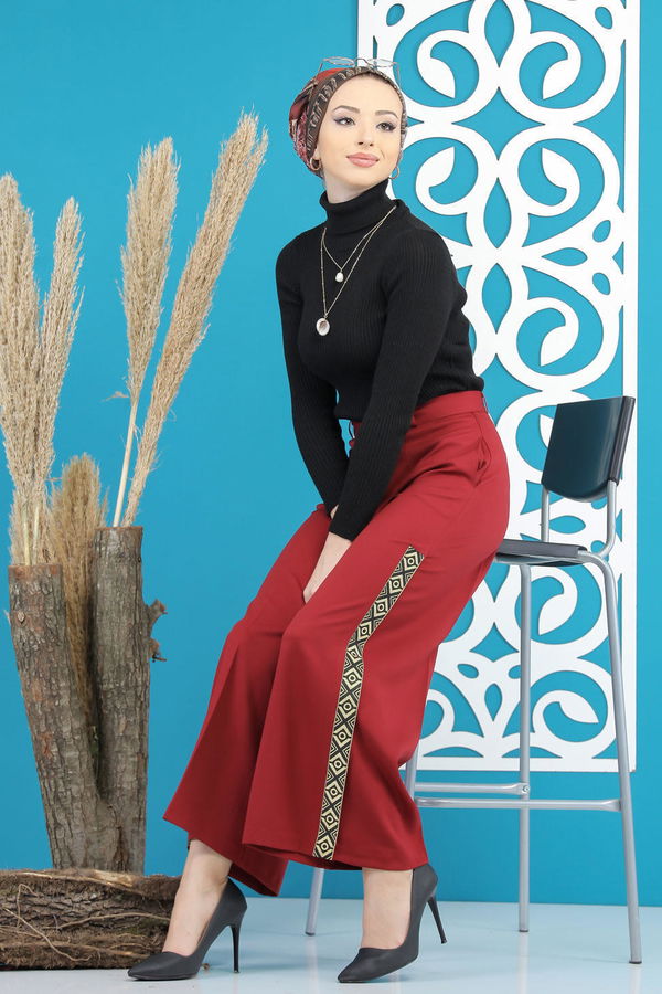 Şeritli Pantolon Bordo - 7766 Bordo - 7766