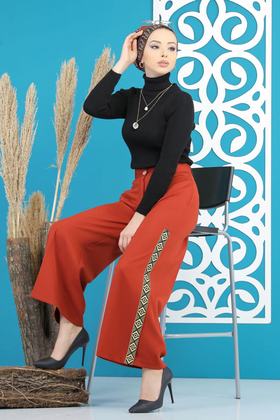 Şeritli Pantolon Kiremit - 7766 Kiremit - 7766