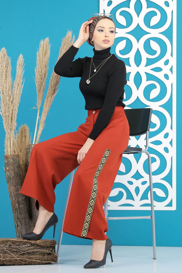 Şeritli Pantolon Kiremit - 7766 Kiremit - 7766