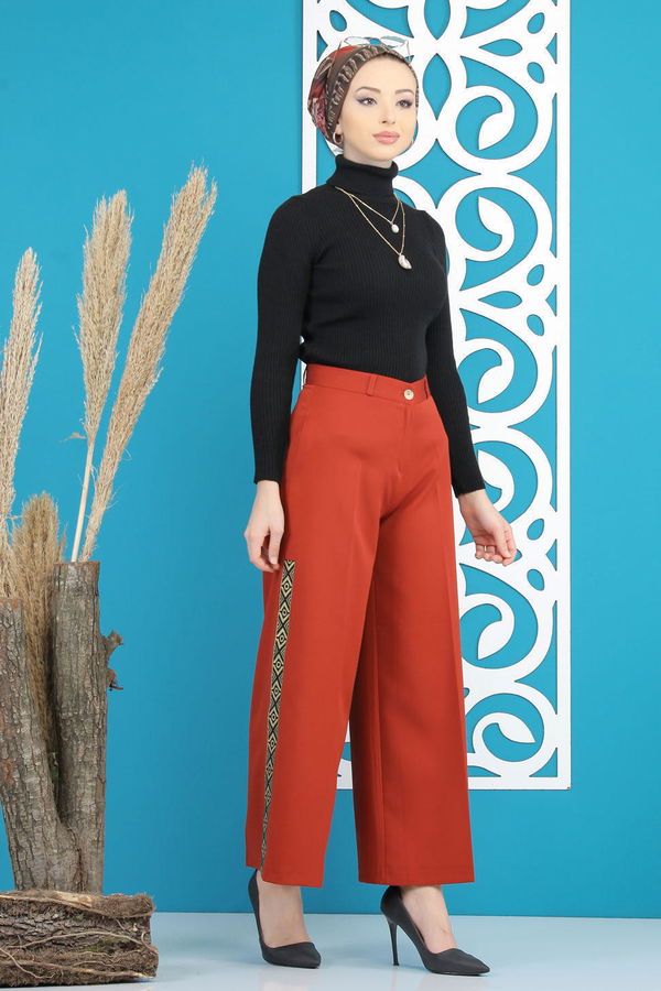 Şeritli Pantolon Kiremit - 7766 Kiremit - 7766