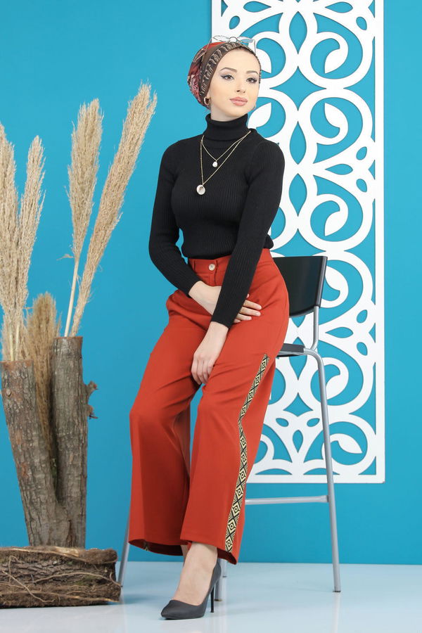 Şeritli Pantolon Kiremit - 7766 Kiremit - 7766
