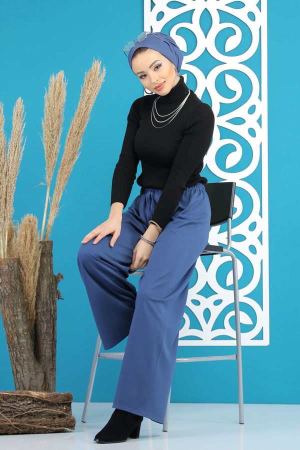 Petek Bol Paça Pantolon Saks - 02 7669 Mavi - 7669 MAVİ