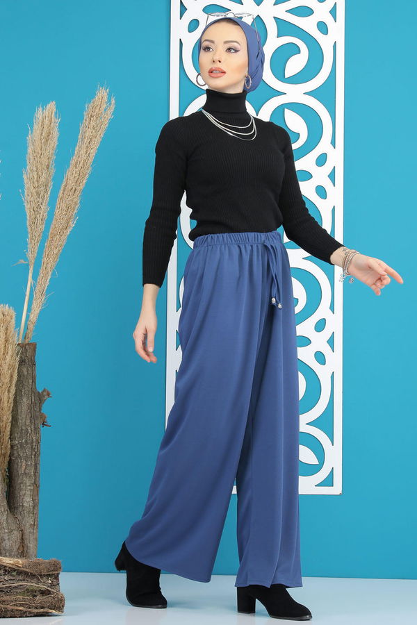 Petek Bol Paça Pantolon Saks - 02 7669 Mavi - 7669 MAVİ