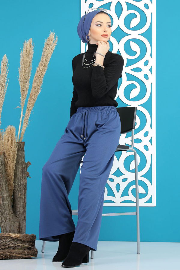 Petek Bol Paça Pantolon Saks - 02 7669 Mavi - 7669 MAVİ