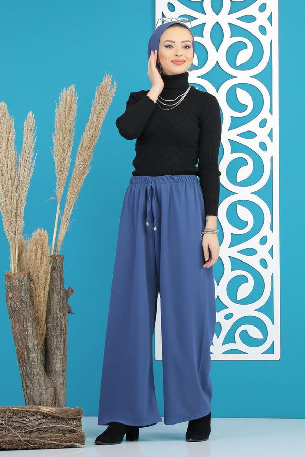 Petek Bol Paça Pantolon Saks - 02 7669 Mavi - 7669 MAVİ