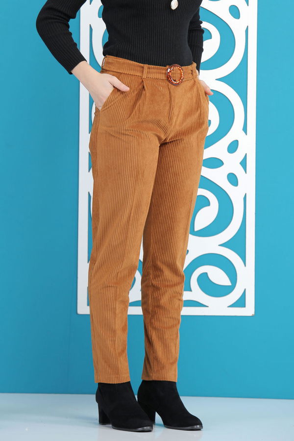 Kadife Pantolon Kemer Taba - 7859 Taba - 7859