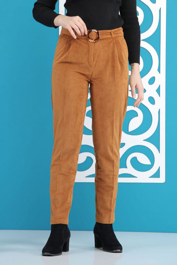 Kadife Pantolon Kemer Taba - 7859 Taba - 7859