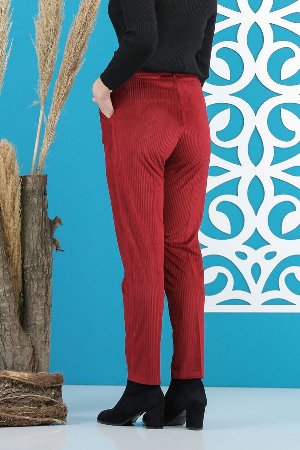 Kadife Pantolon Kemer Bordo  - 7859 Bordo - 7859 BORDO