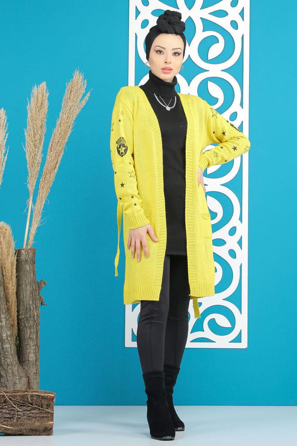 Kuşaklı Hırka Siyah  Sarı - 7870 Sarı