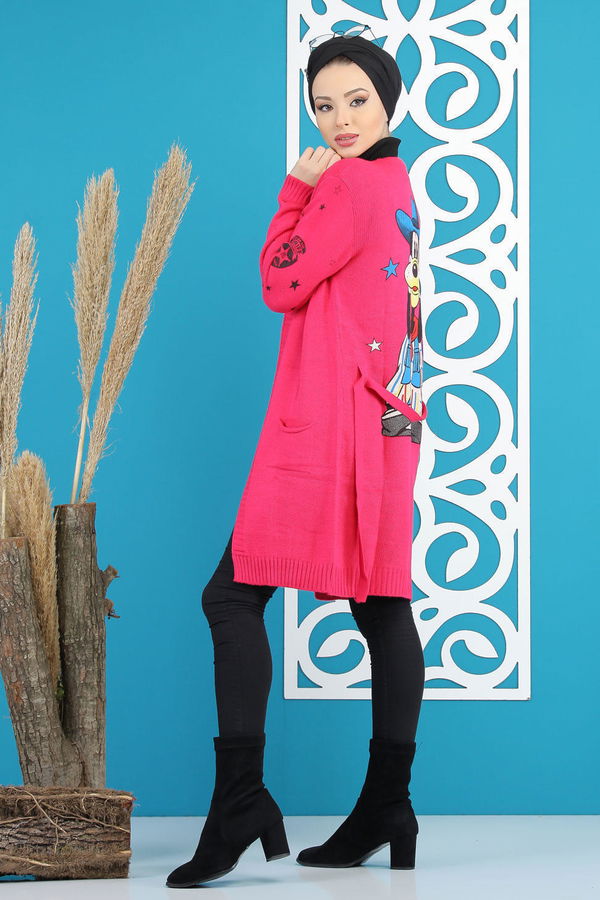Kuşaklı Hırka Siyah  Pembe - 7870