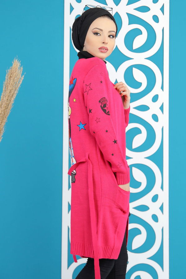 Kuşaklı Hırka Siyah  Pembe - 7870