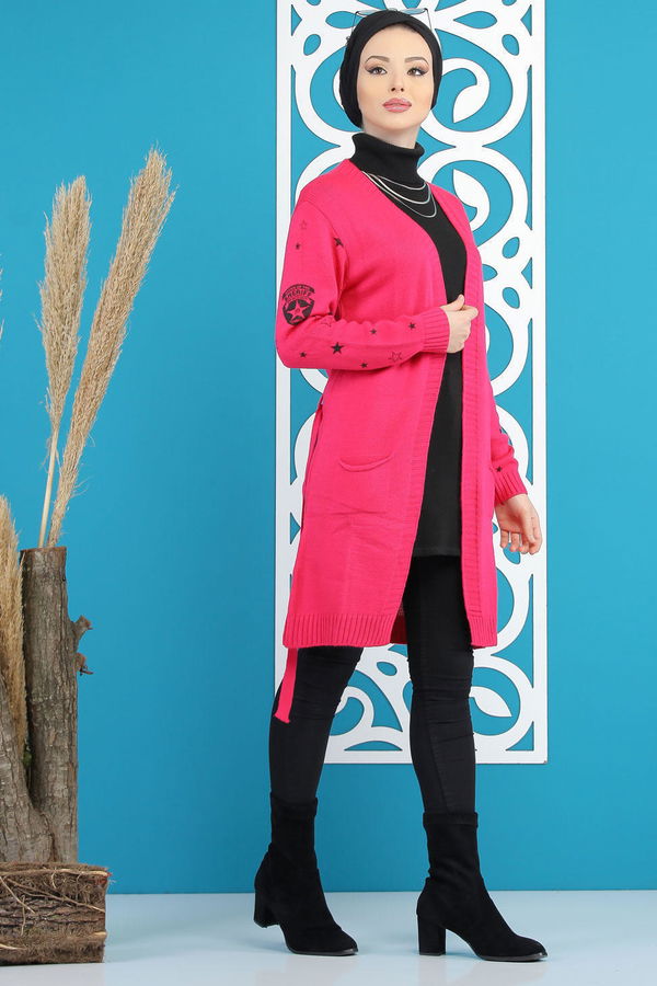 Kuşaklı Hırka Siyah  Pembe - 7870