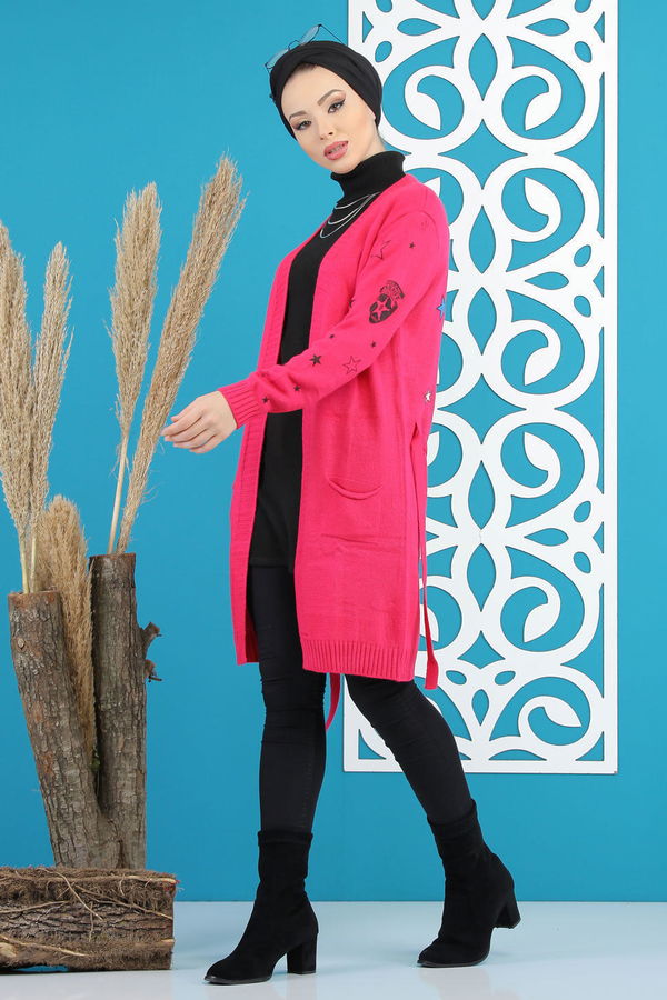 Kuşaklı Hırka Siyah  Pembe - 7870