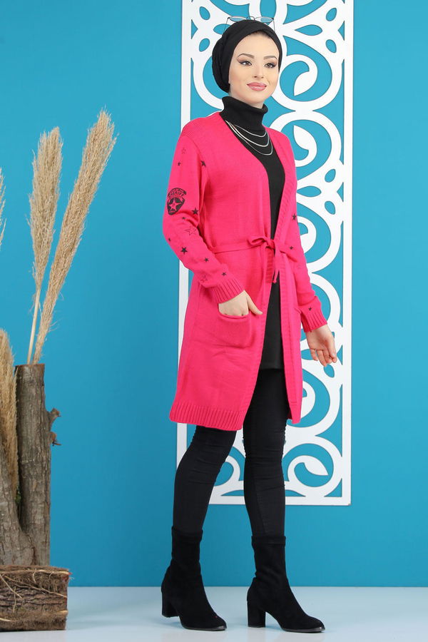 Kuşaklı Hırka Siyah  Pembe - 7870