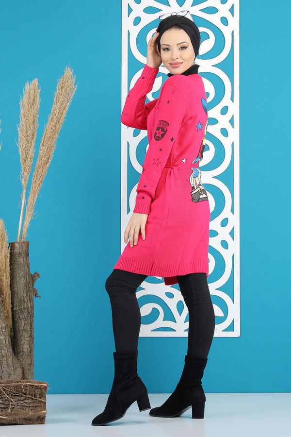 Kuşaklı Hırka Siyah  Pembe - 7870