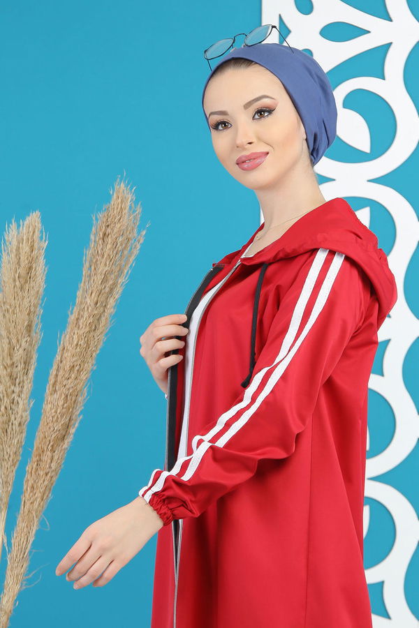 Şeritli Yagmurluk Siyah Bordo - 7833 BORDO