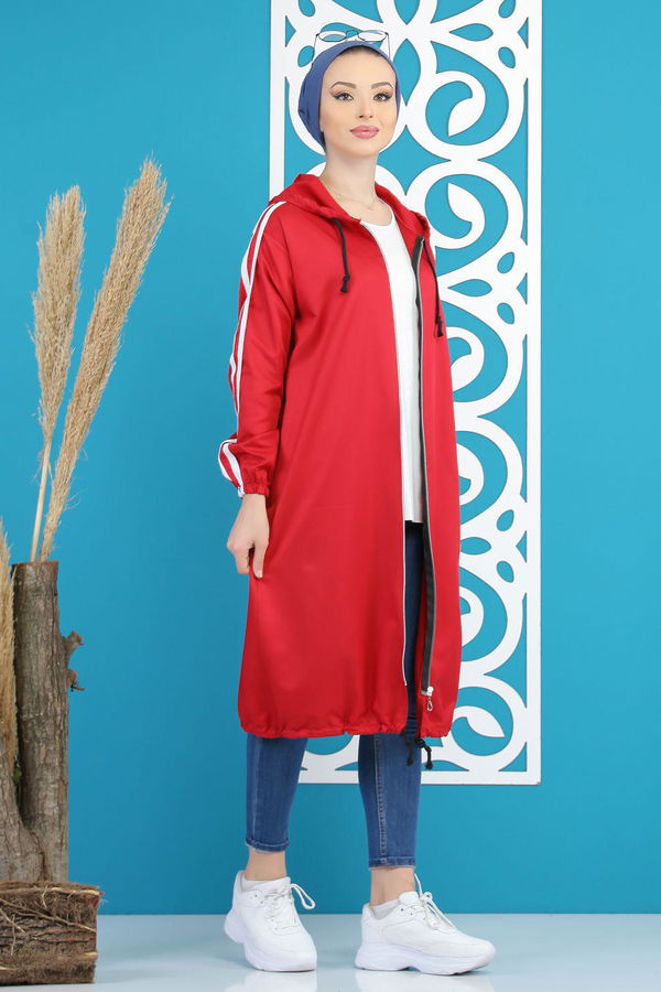 Şeritli Yagmurluk Siyah Bordo - 7833 BORDO
