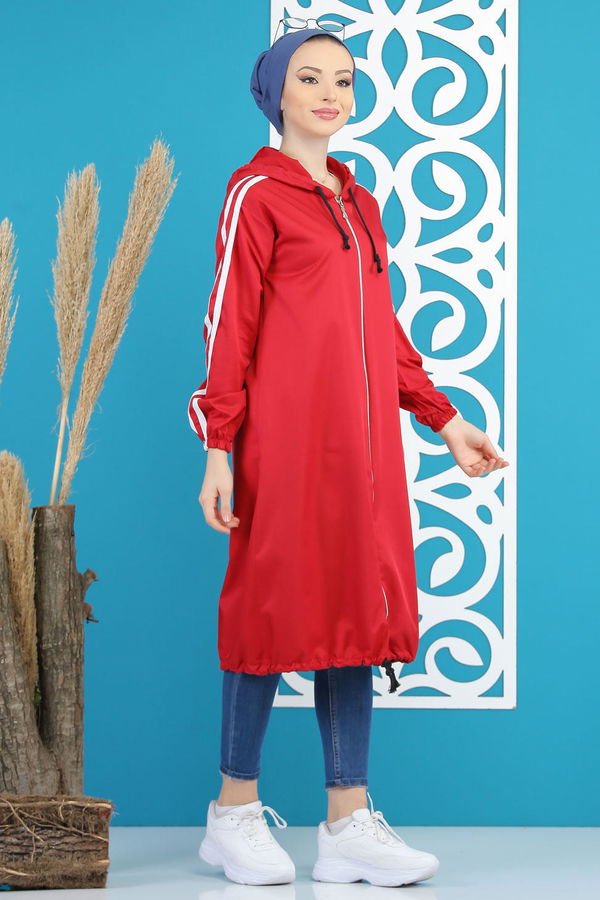 Şeritli Yagmurluk Siyah Bordo - 7833 BORDO