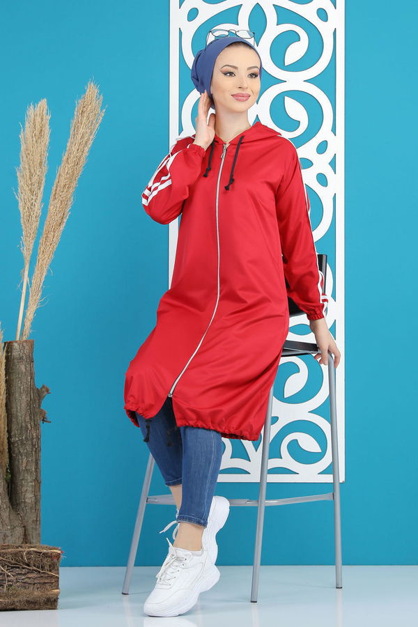 Şeritli Yagmurluk Siyah Bordo - 7833 BORDO