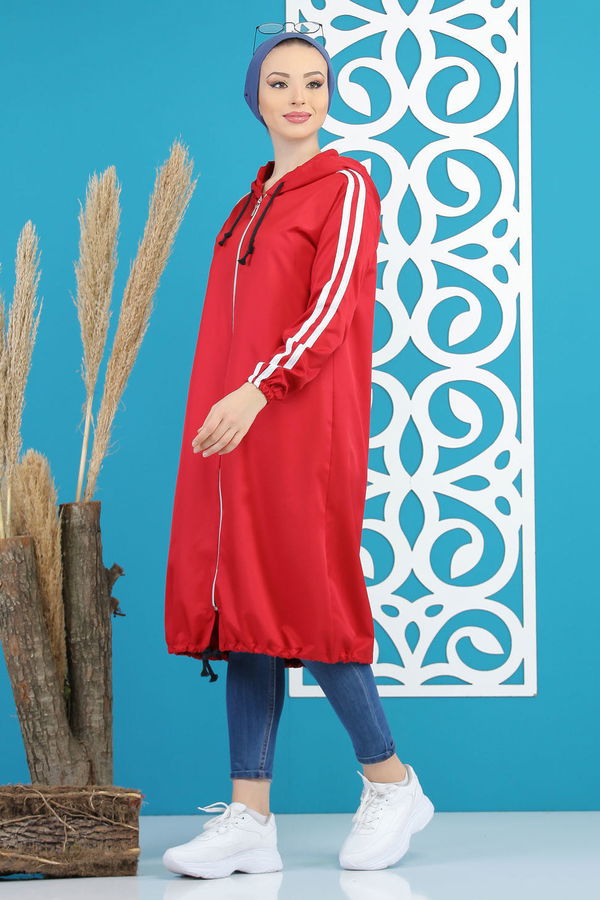 Şeritli Yagmurluk Siyah Bordo - 7833 BORDO