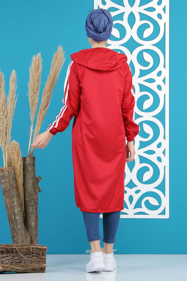 Şeritli Yagmurluk Siyah Bordo - 7833 BORDO