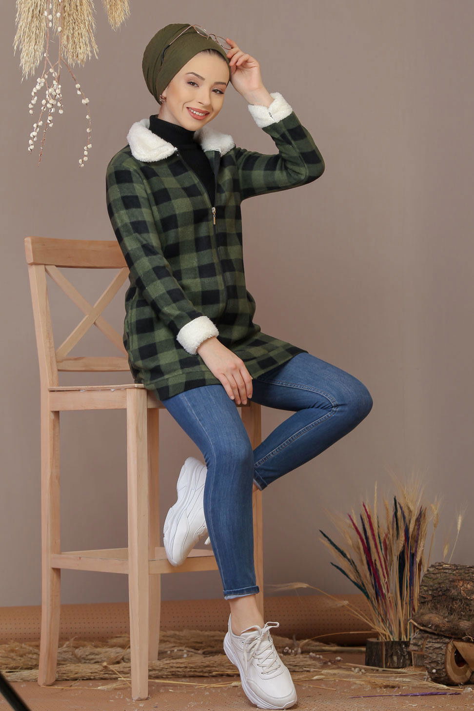 Ekose Polar Hırka Haki  Haki - 7927 HAKİ