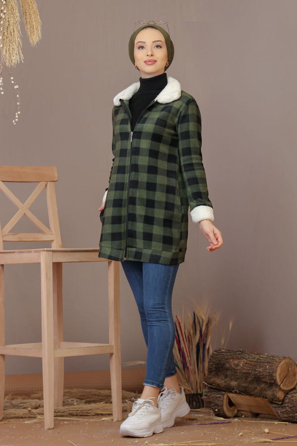Ekose Polar Hırka Haki  Haki - 7927 HAKİ