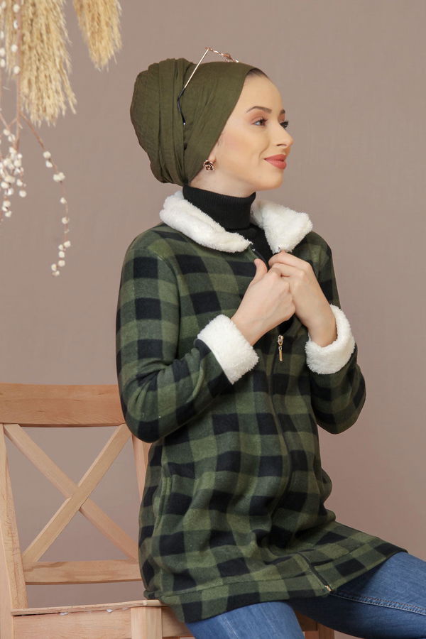 Ekose Polar Hırka Haki  Haki - 7927 HAKİ