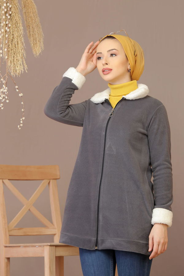 Polar Hırka Siyah  Gri - 7926 GRİ